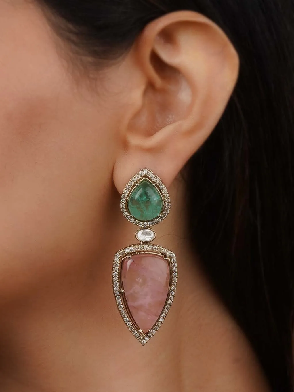 Gold Plated Faux Diamond Earrings - CZEAR568