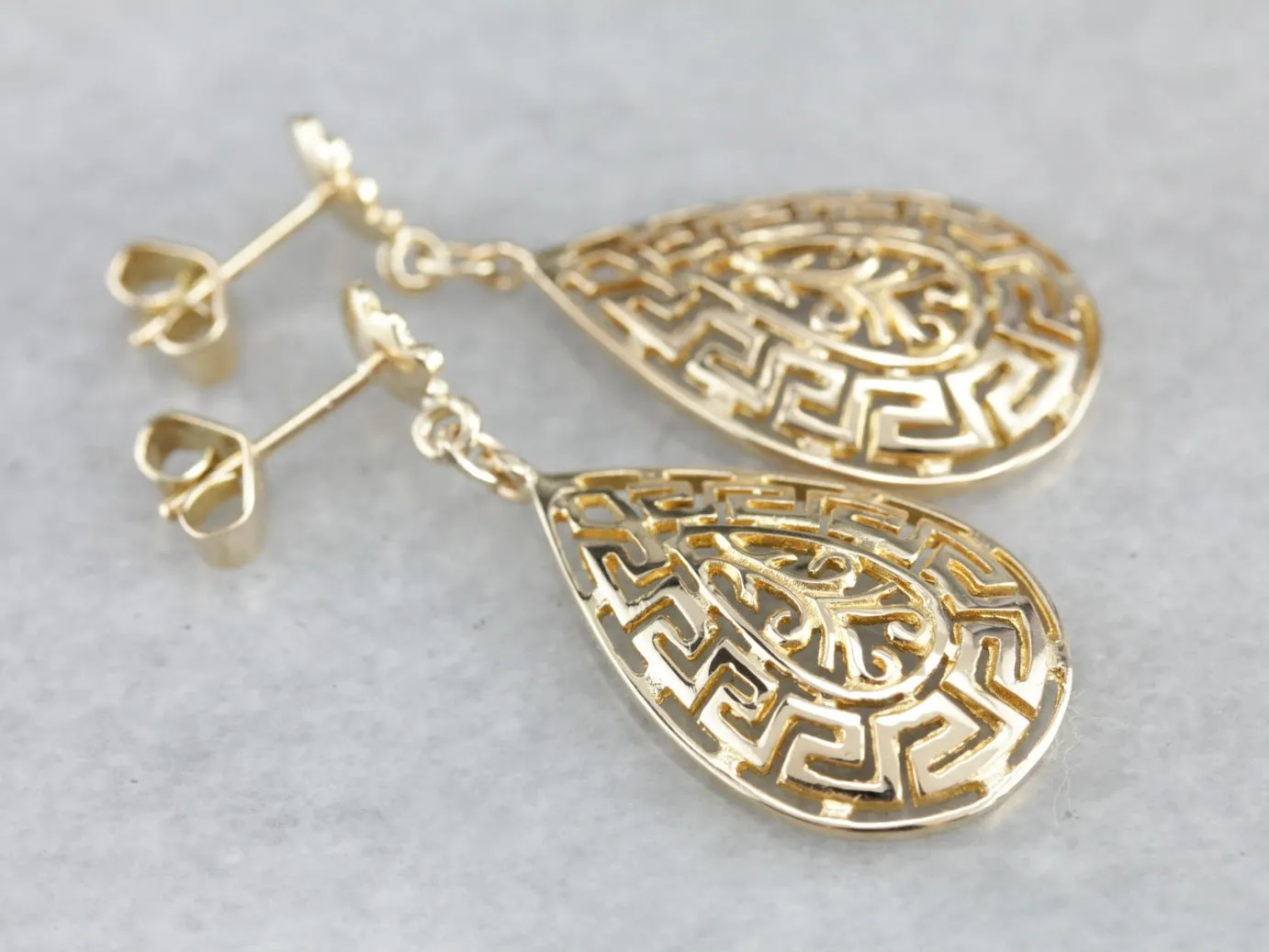 Greek Key Pattern Drop Earrings