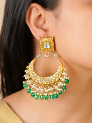 Green Color Gold Plated Thappa Jadau Kundan Earrings - TJ-E100