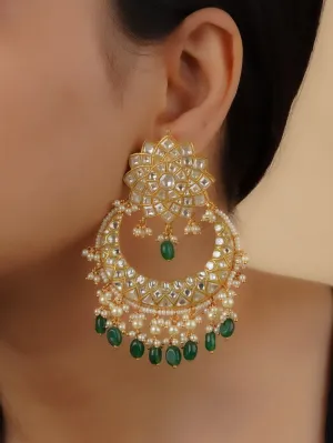 Green Color Gold Plated Thappa Jadau Kundan Earrings - TJ-E11