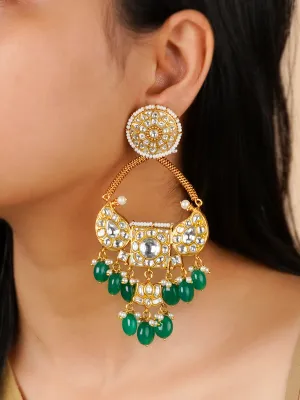 Green Color Gold Plated Thappa Jadau Kundan Earrings - TJ-E94A