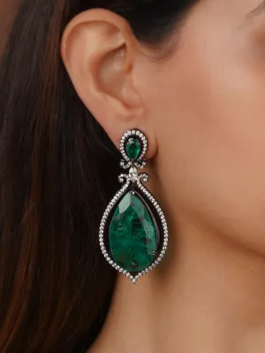 Green Color Silver Plated Faux Diamond Earrings - CZEAR474GR
