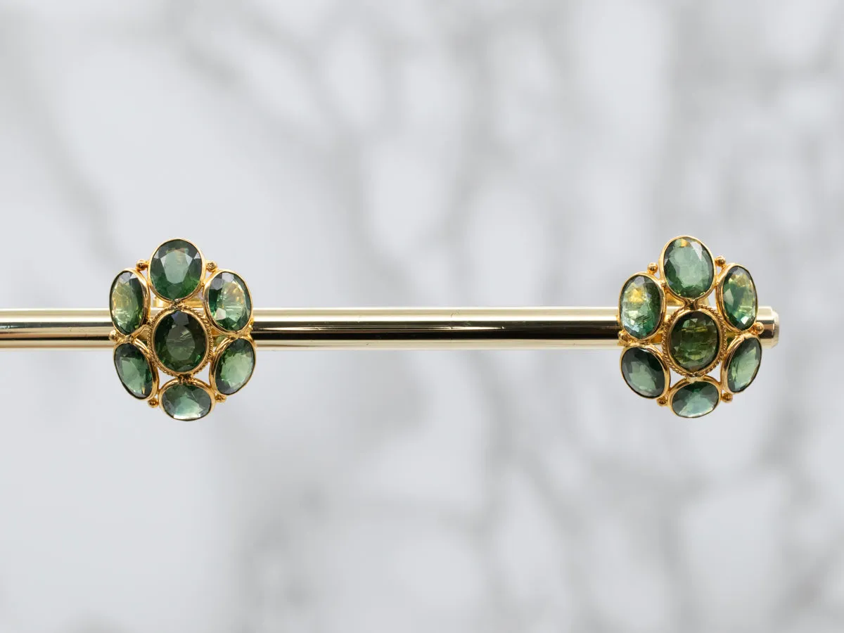 Green Sapphire Cluster Stud Earrings