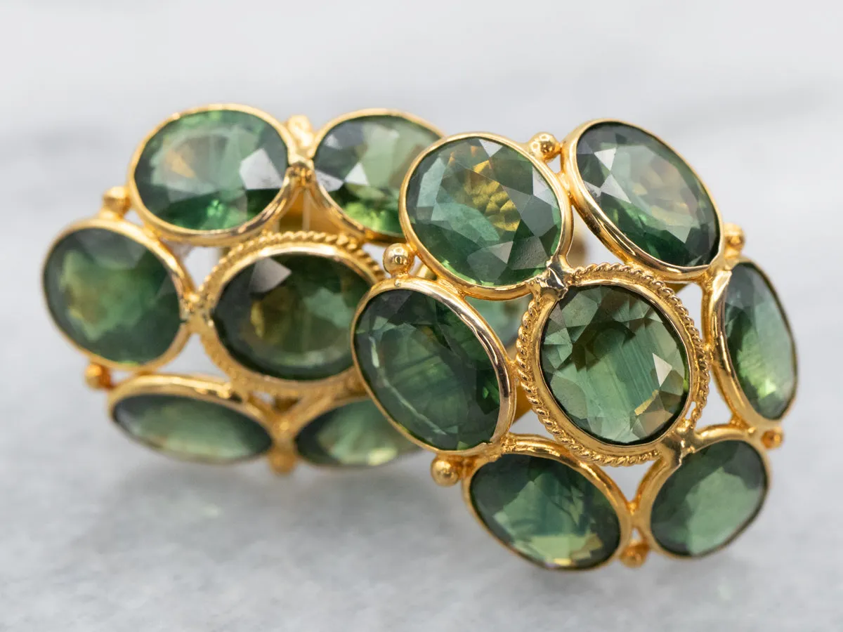 Green Sapphire Cluster Stud Earrings