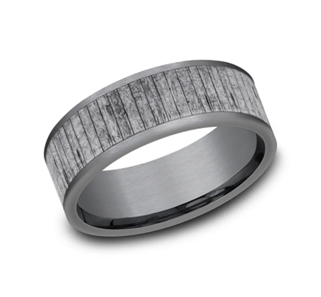 Grey Tantalum Wood Split 8mm Straight Edge Wedding Band