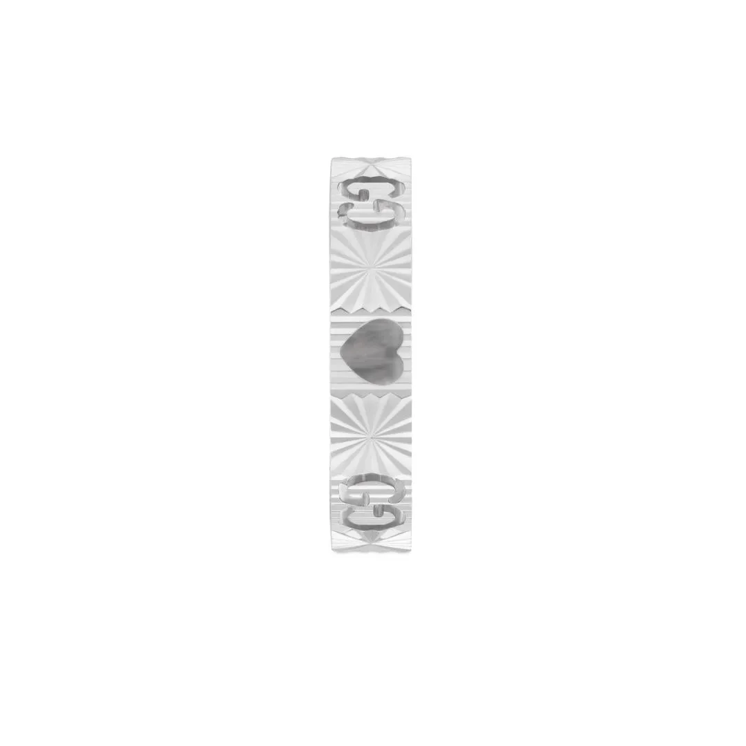 Gucci Icon 18ct White Gold Heart Band Ring D