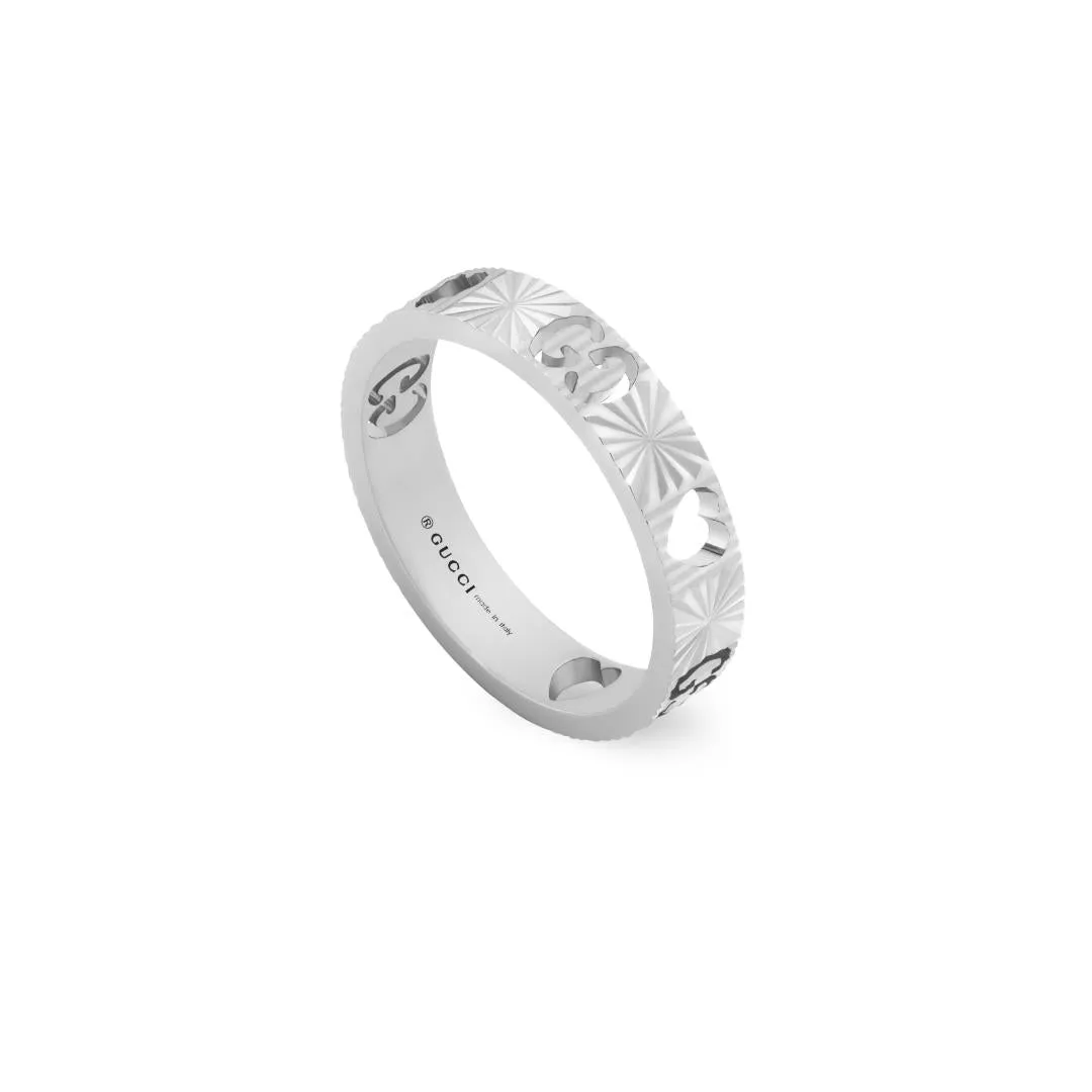 Gucci Icon 18ct White Gold Heart Band Ring D