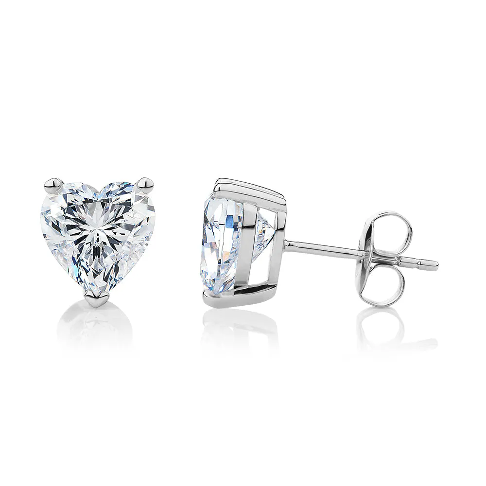 Heart stud earrings with 3.42 carats* of diamond simulants in 10 carat white gold