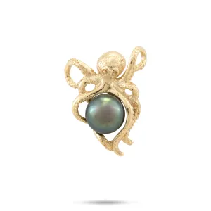 He?e (Octopus) Tahitian Black Pearl Pendant in Gold - 8-10mm
