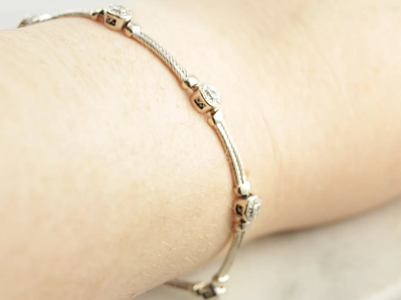High Quality White Gold Rope and Diamond Cluster Link Bracelet