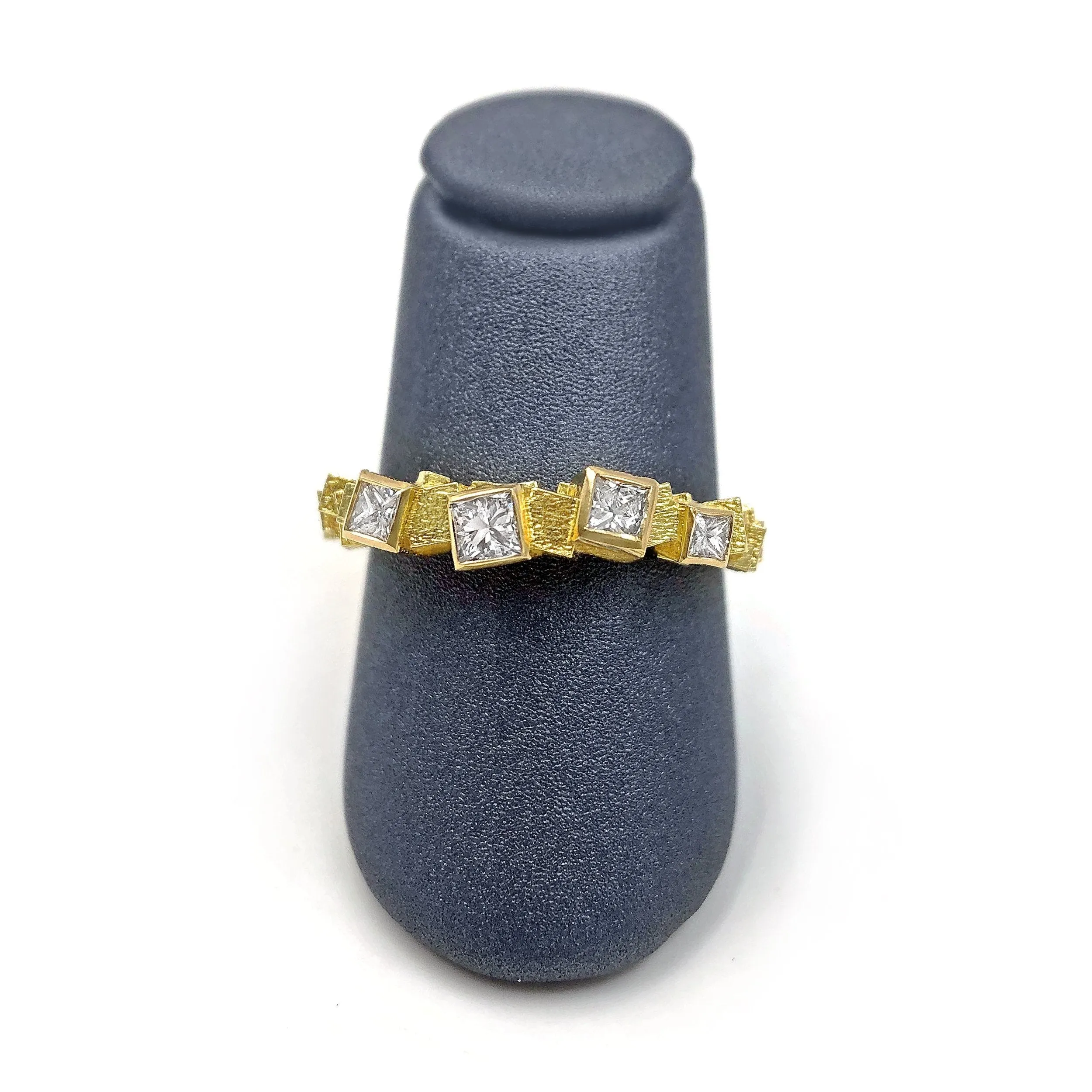 Jo Hayes Ward Princess Cut White Diamond Reflective Chaos Cube Band Ring