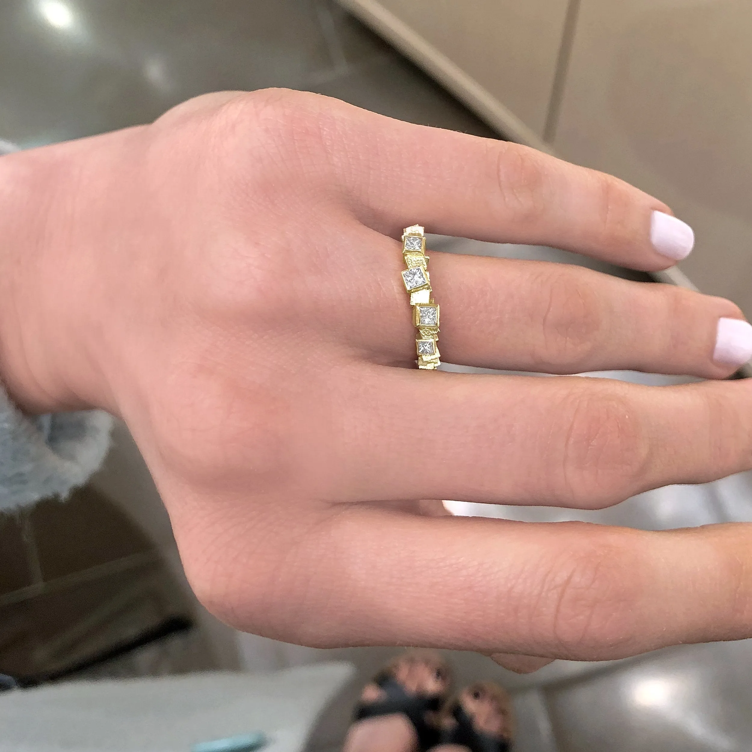 Jo Hayes Ward Princess Cut White Diamond Reflective Chaos Cube Band Ring