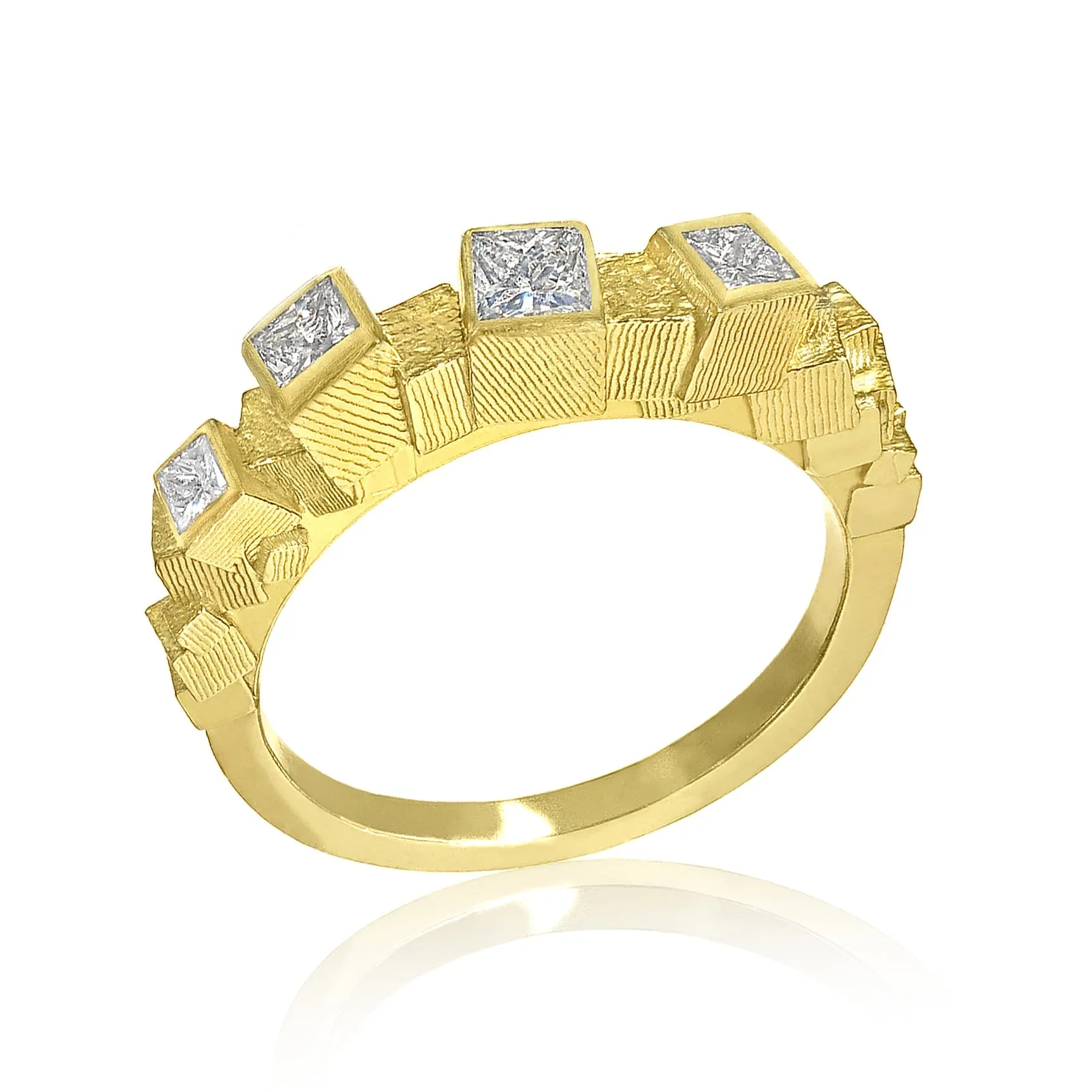 Jo Hayes Ward Princess Cut White Diamond Reflective Chaos Cube Band Ring