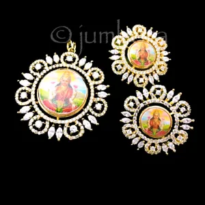 Lakshmi Painted AD Zircon (CZ) Pendant Set with Stud