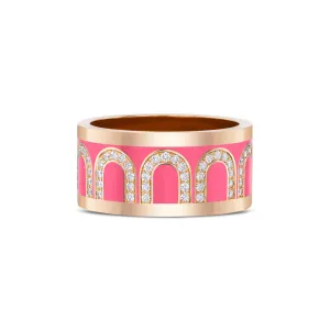 L'Arc de DAVIDOR Ring GM, 18k Rose Gold with Flamant Lacquered Ceramic and Arcade Diamonds