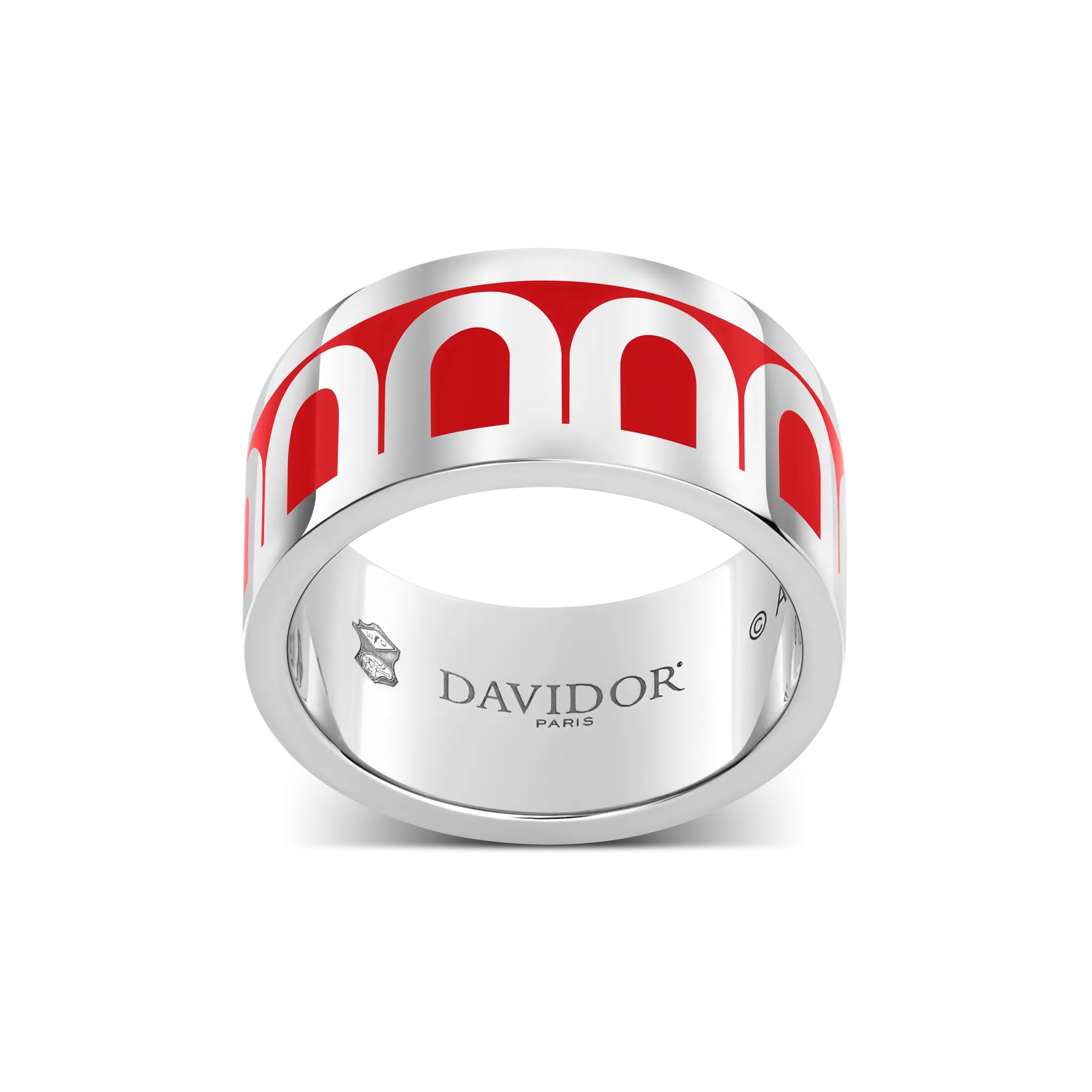 L'Arc de DAVIDOR Ring GM, 18k White Gold with Fraise Lacquered Ceramic