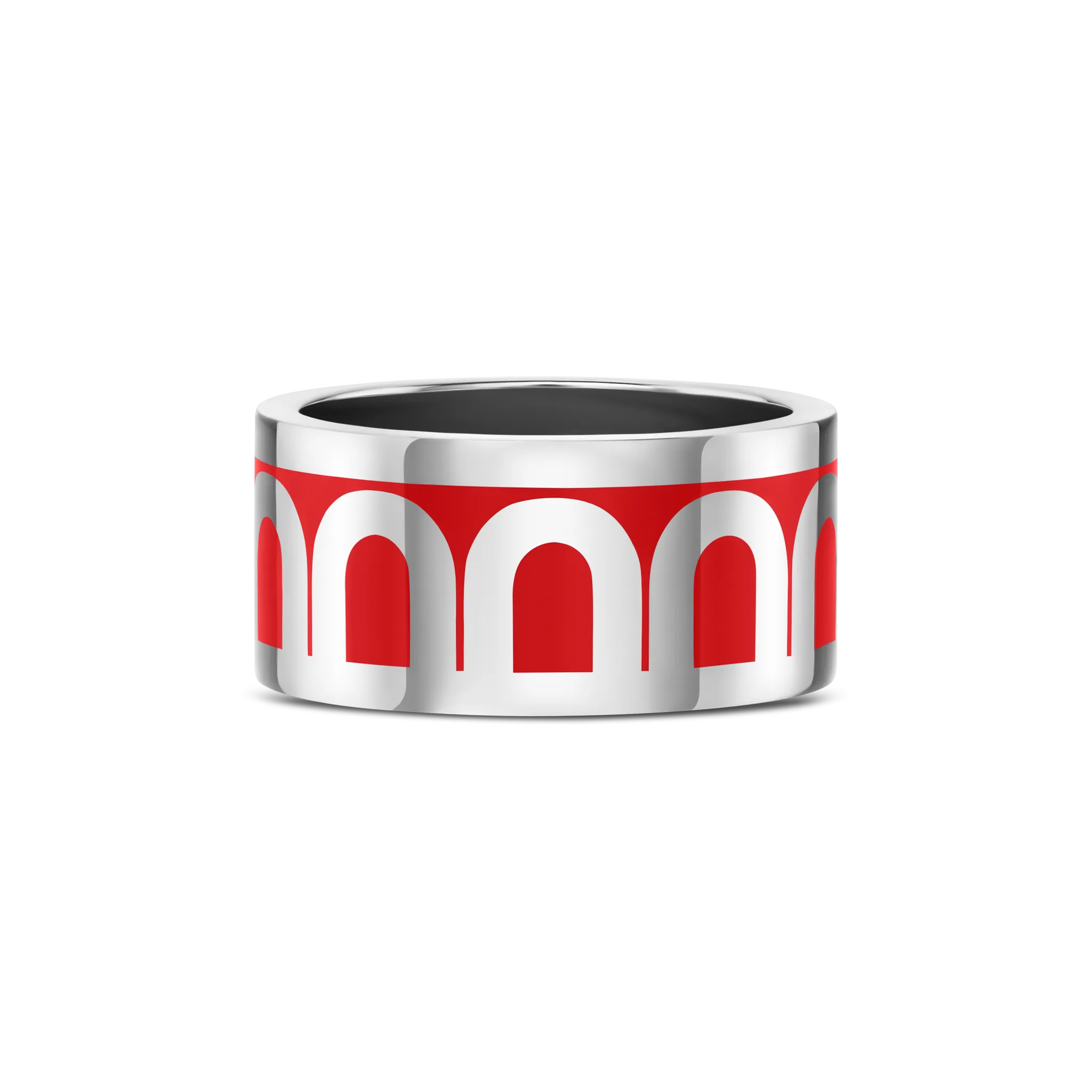 L'Arc de DAVIDOR Ring GM, 18k White Gold with Fraise Lacquered Ceramic