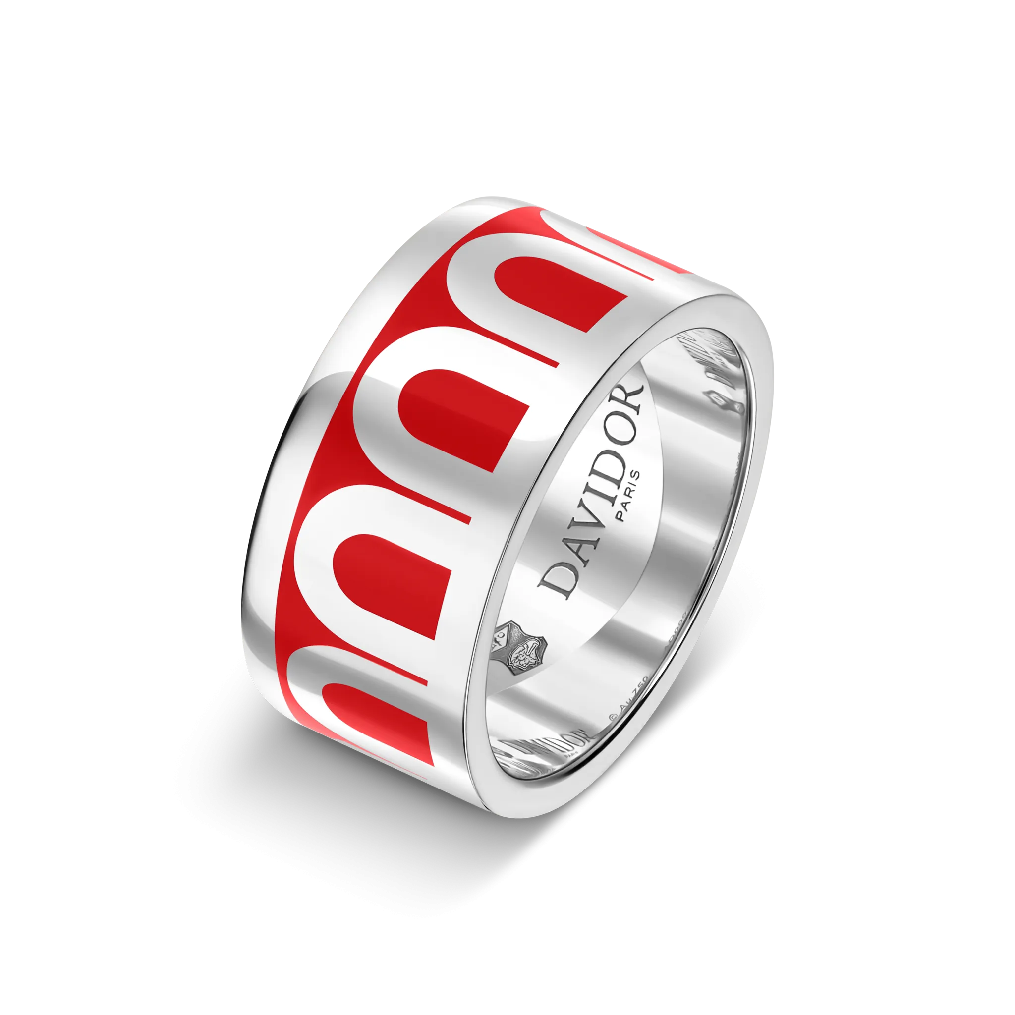 L'Arc de DAVIDOR Ring GM, 18k White Gold with Fraise Lacquered Ceramic