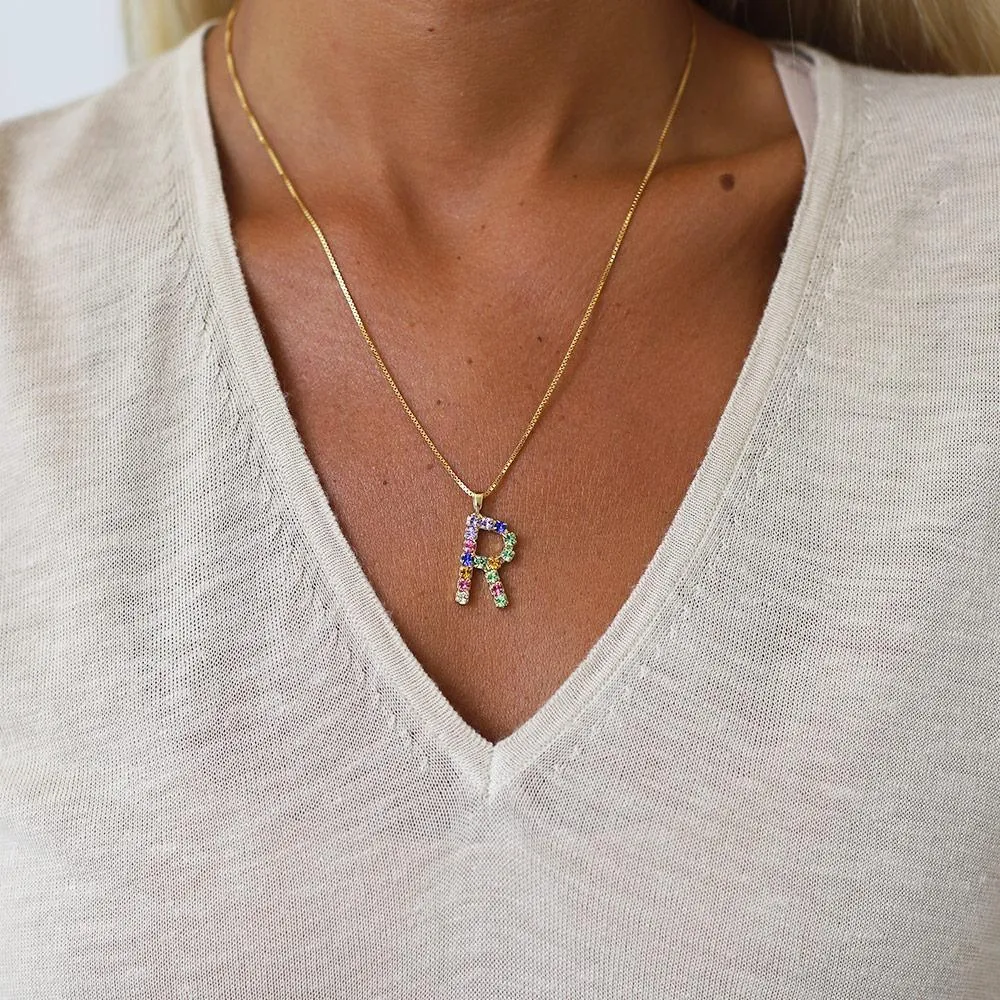 Letter Necklace R / Rainbow Combo