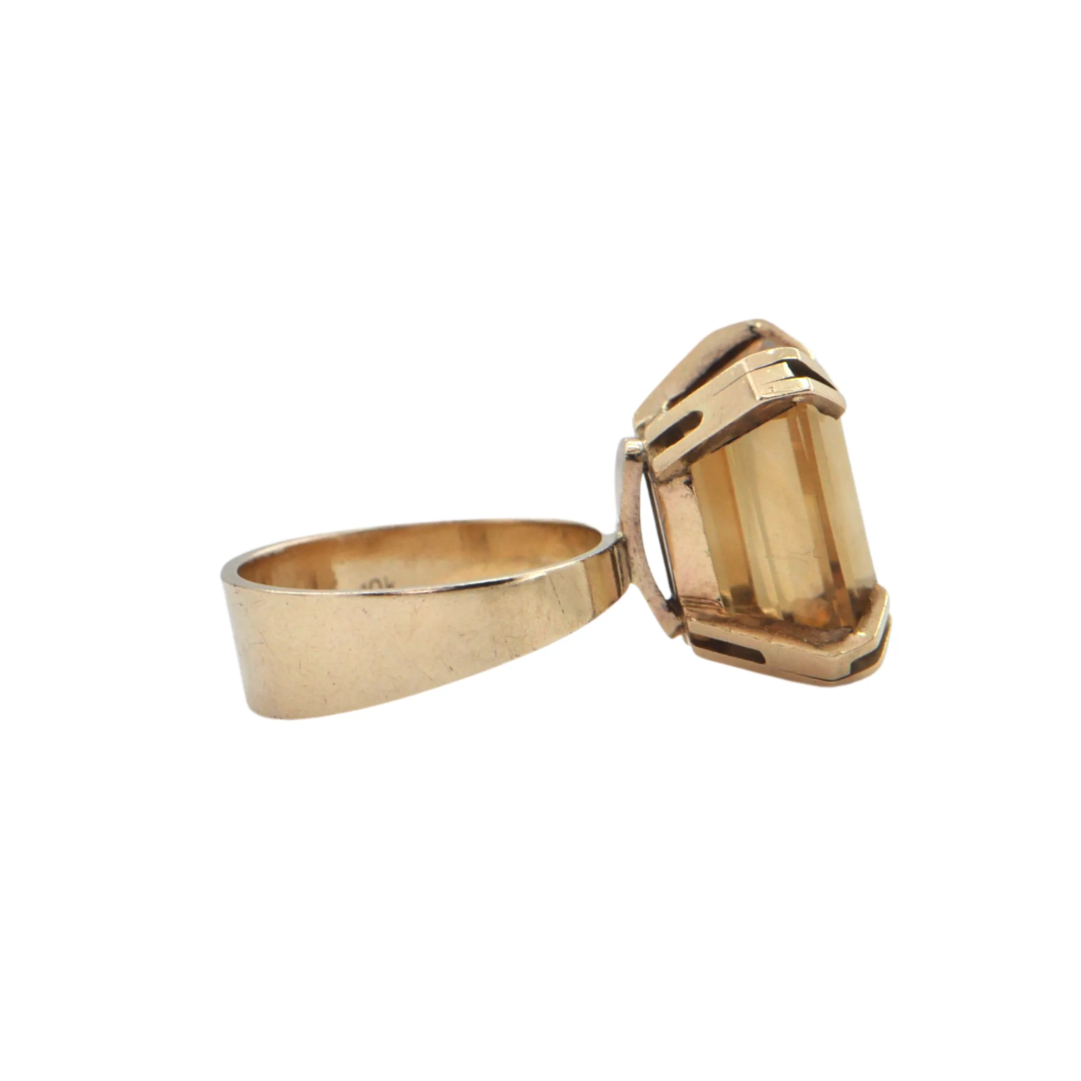 Mid-Century Brutalist Citrine 10K Gold Cocktail Ring