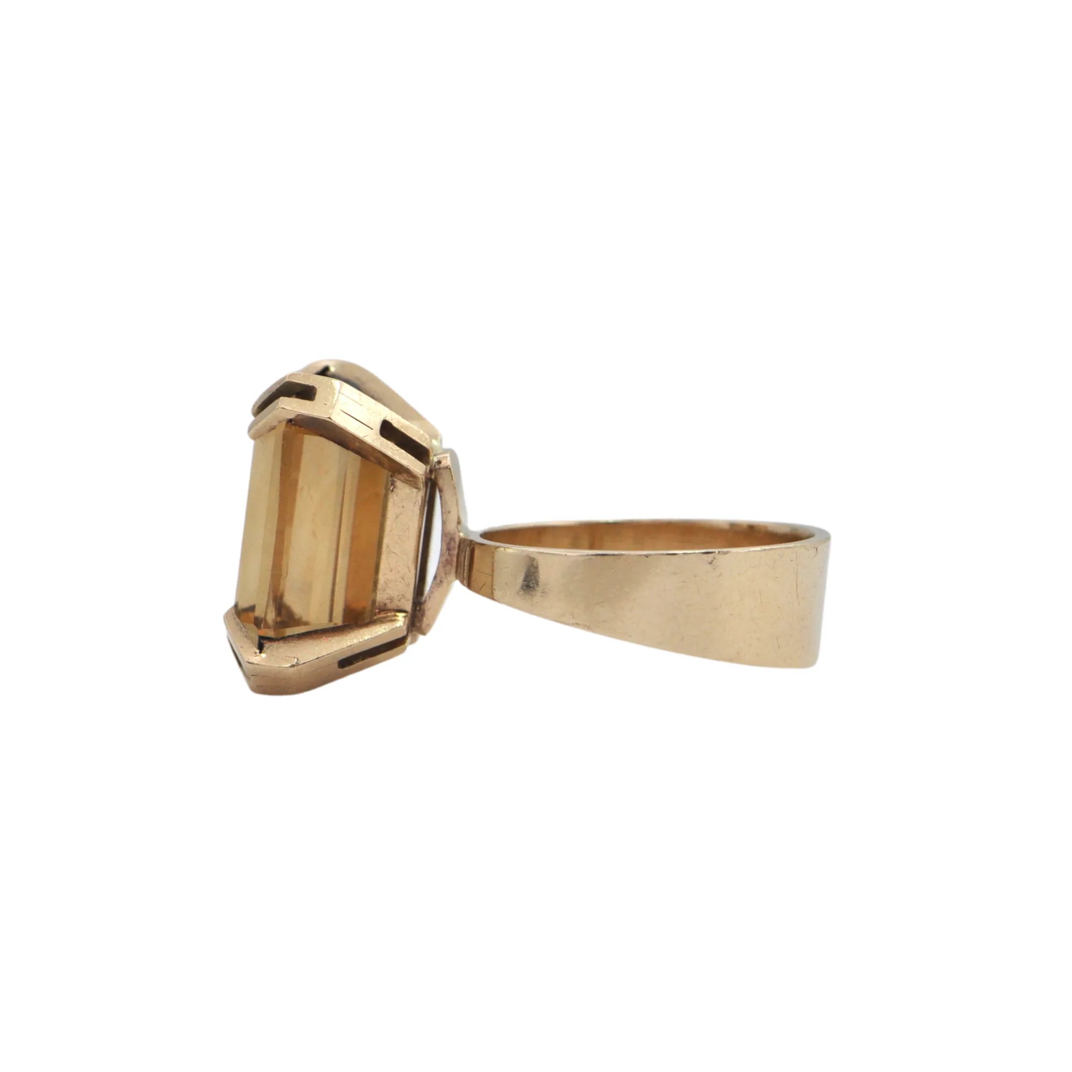 Mid-Century Brutalist Citrine 10K Gold Cocktail Ring