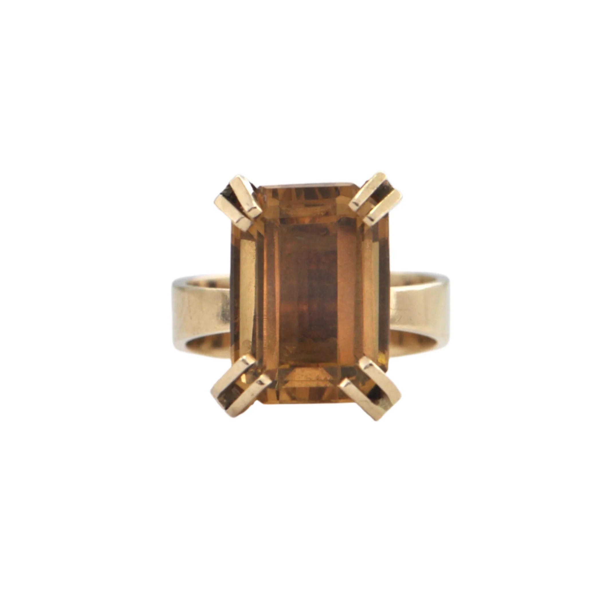 Mid-Century Brutalist Citrine 10K Gold Cocktail Ring