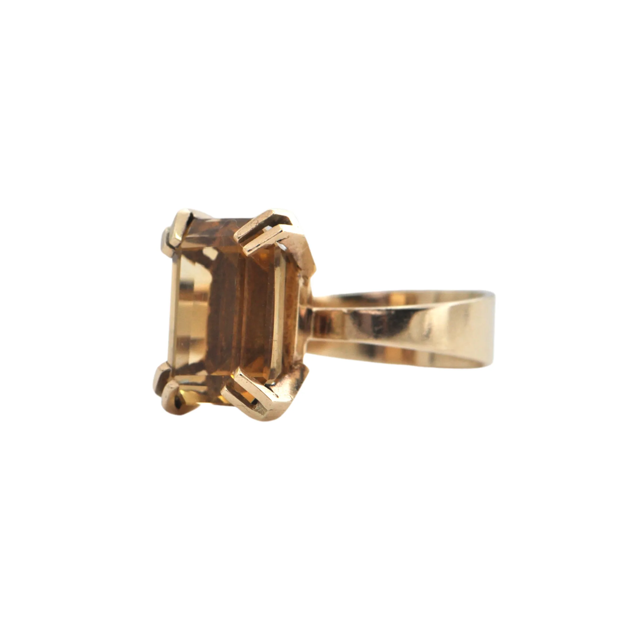 Mid-Century Brutalist Citrine 10K Gold Cocktail Ring