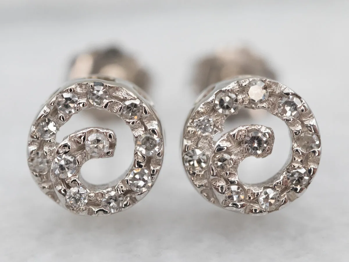 Modernist Diamond Spiral Stud Earrings