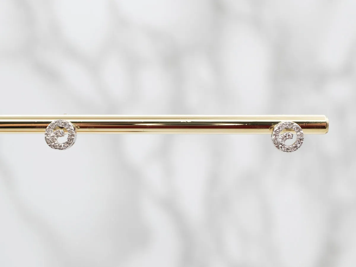 Modernist Diamond Spiral Stud Earrings