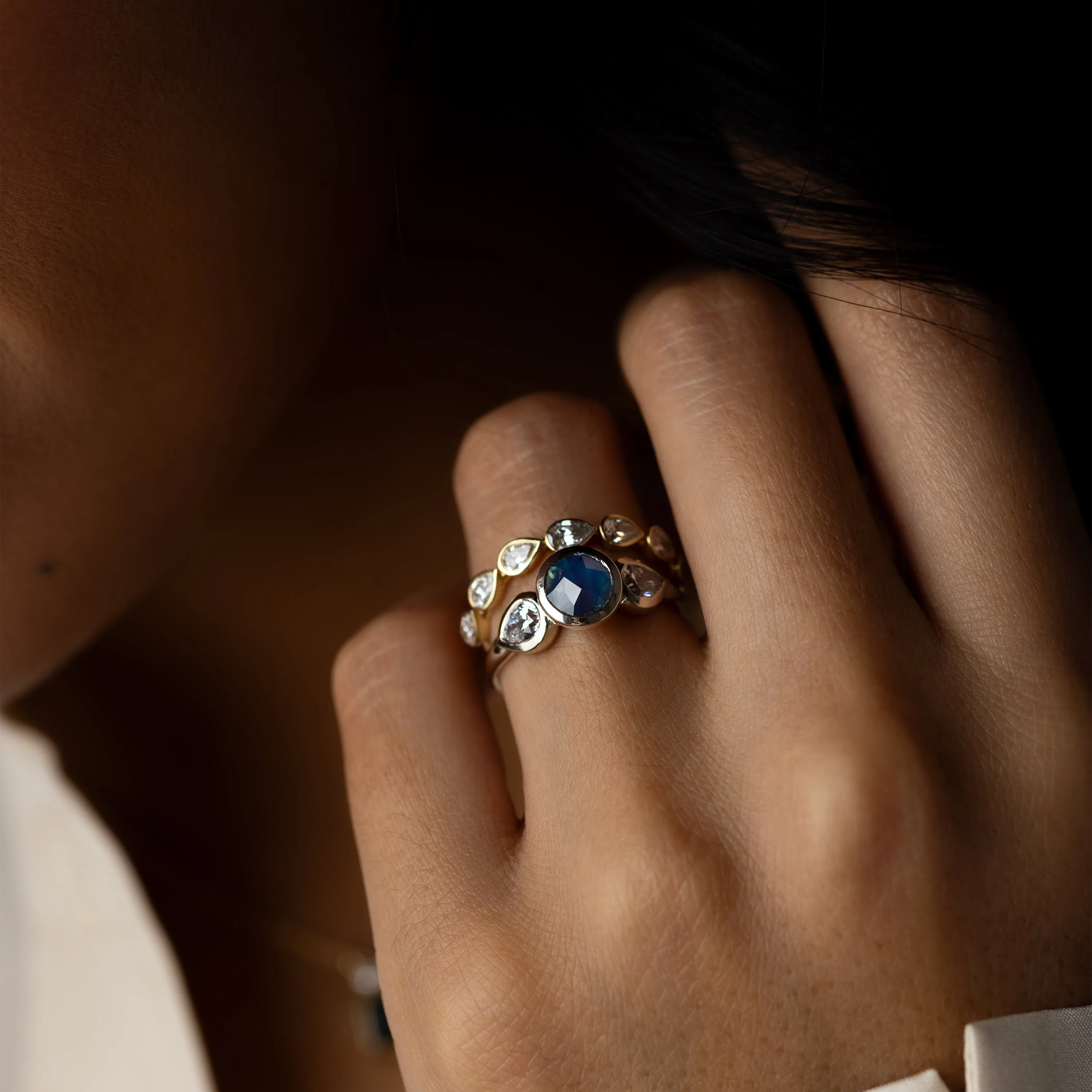 Moonrise Ring, 1.76ct. Round Cut Blue Nigerian Sapphire