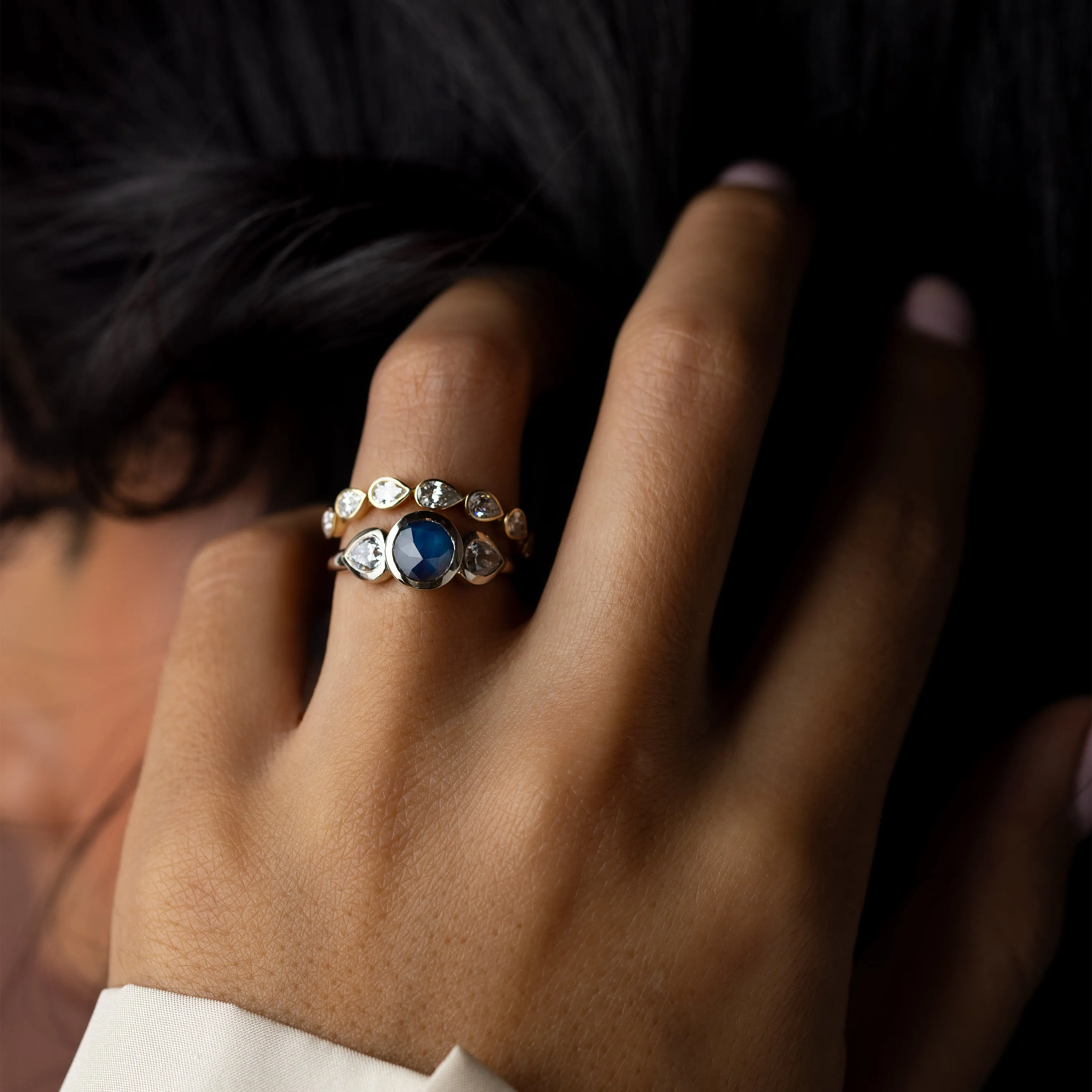 Moonrise Ring, 1.76ct. Round Cut Blue Nigerian Sapphire