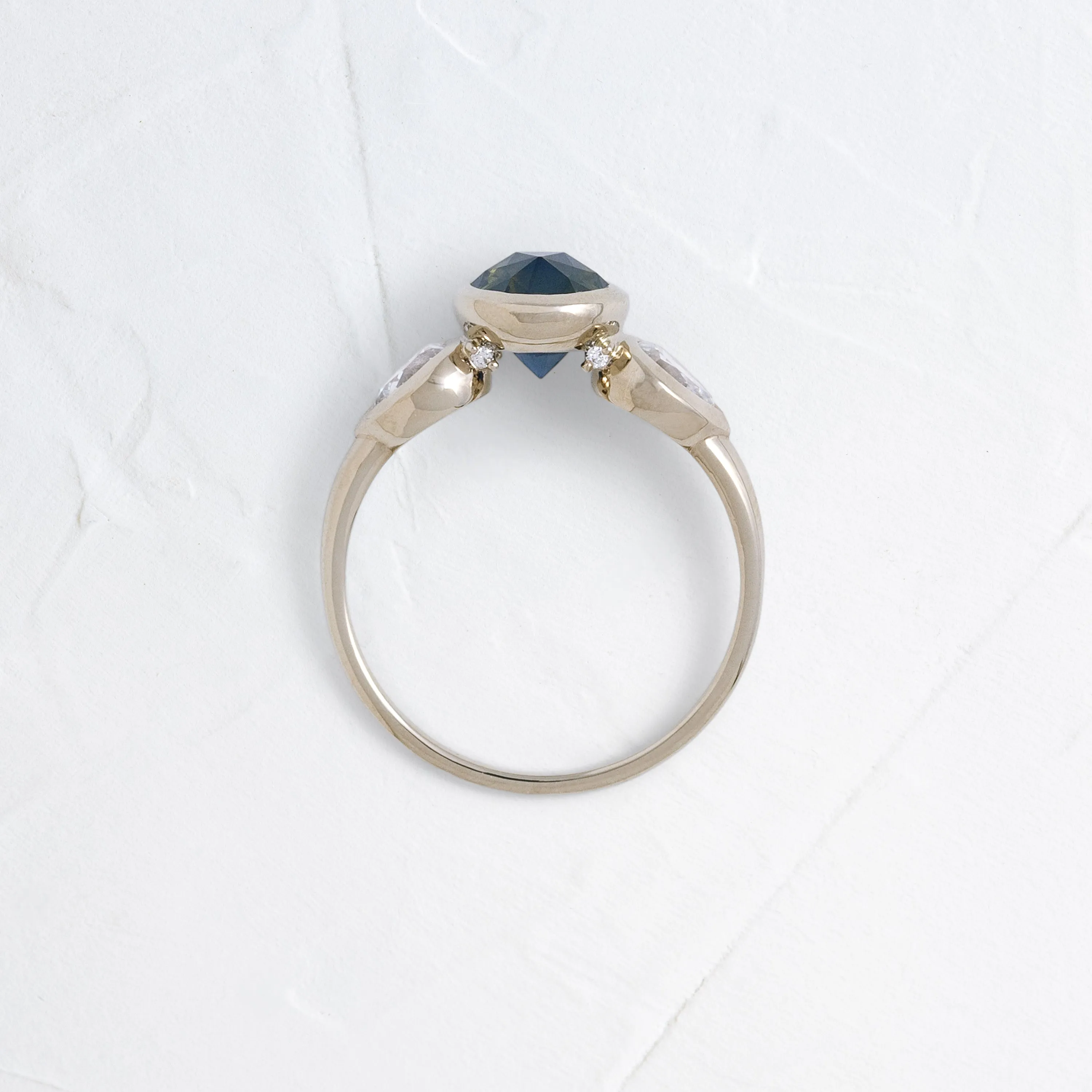 Moonrise Ring, 1.76ct. Round Cut Blue Nigerian Sapphire