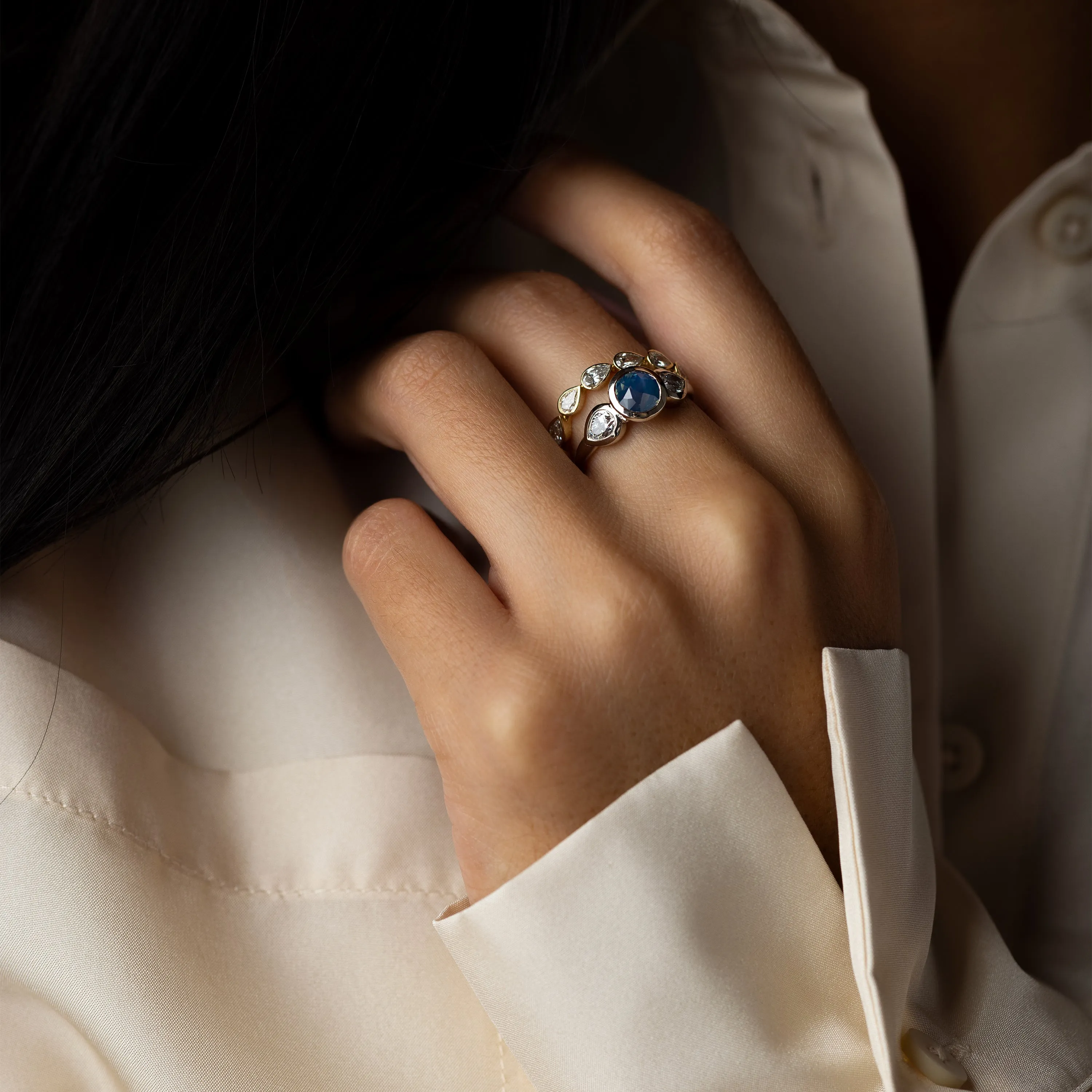 Moonrise Ring, 1.76ct. Round Cut Blue Nigerian Sapphire