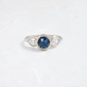 Moonrise Ring, 1.76ct. Round Cut Blue Nigerian Sapphire