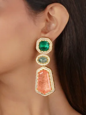 Multicolor Gold Plated Faux Diamond Earrings - CZEAR603