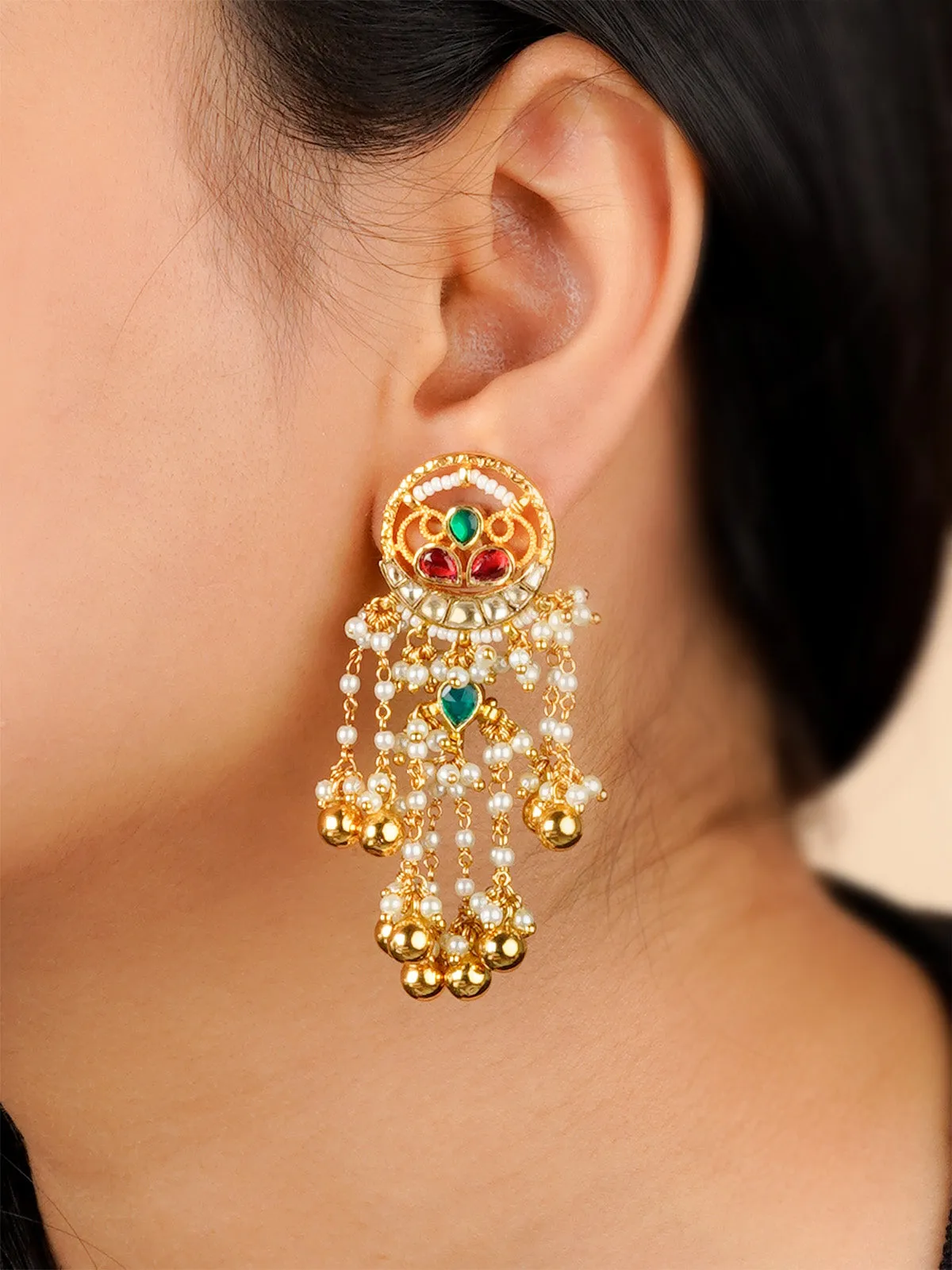 Multicolor Gold Plated Jadau Kundan Earrings - ME1084M