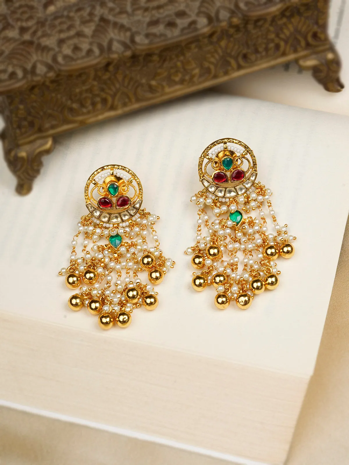 Multicolor Gold Plated Jadau Kundan Earrings - ME1084M