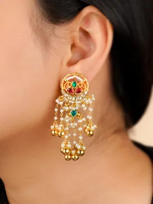 Multicolor Gold Plated Jadau Kundan Earrings - ME1084M