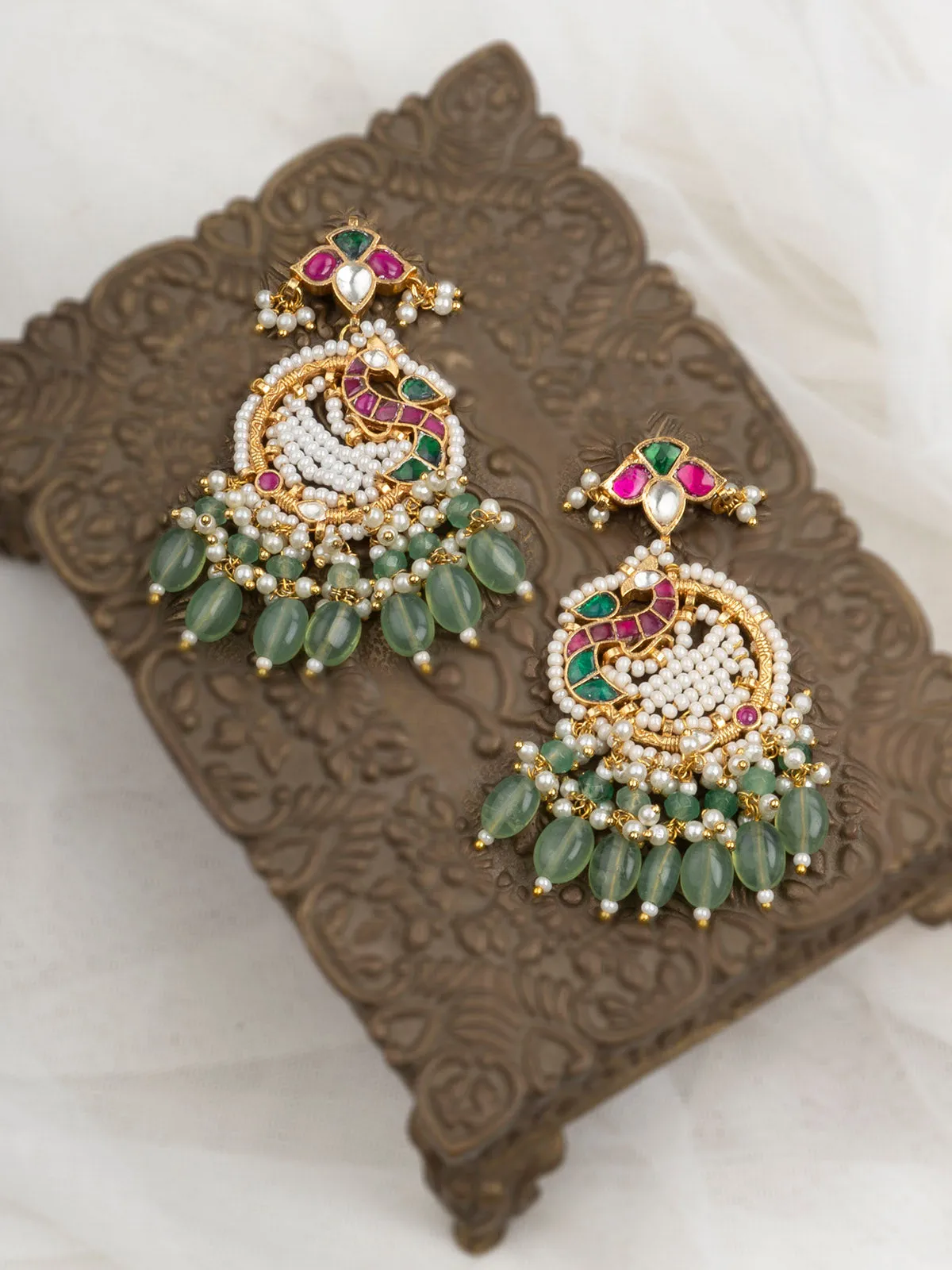 Multicolor Gold Plated Jadau Kundan Earrings - ME1144M