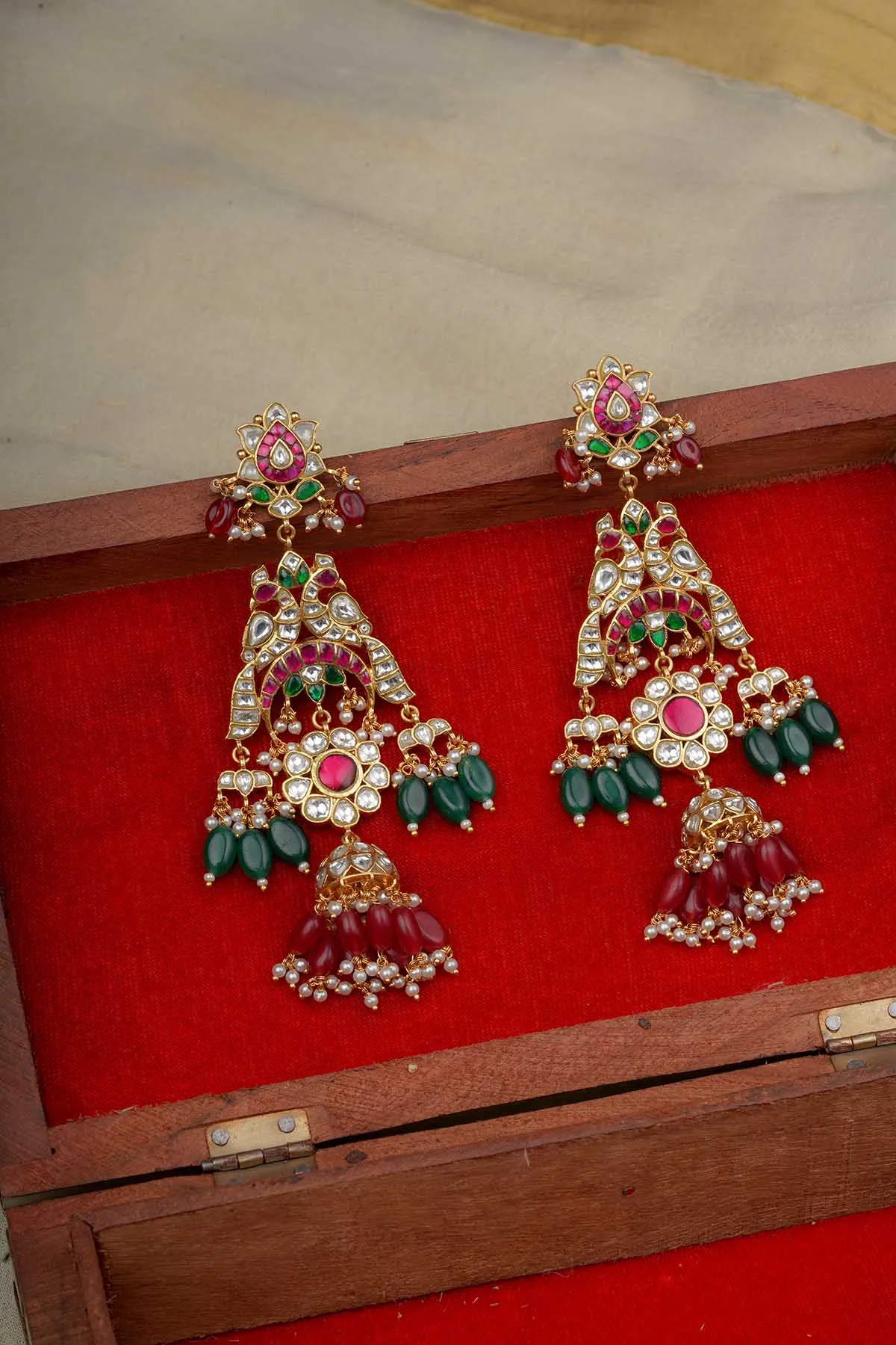 Multicolor Gold Plated Jadau Kundan Earrings - ME1146M