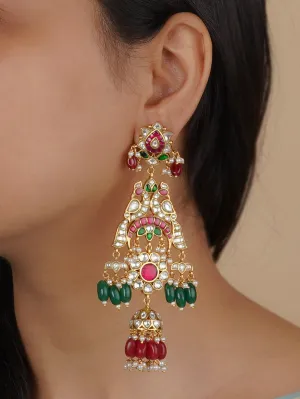 Multicolor Gold Plated Jadau Kundan Earrings - ME1146M