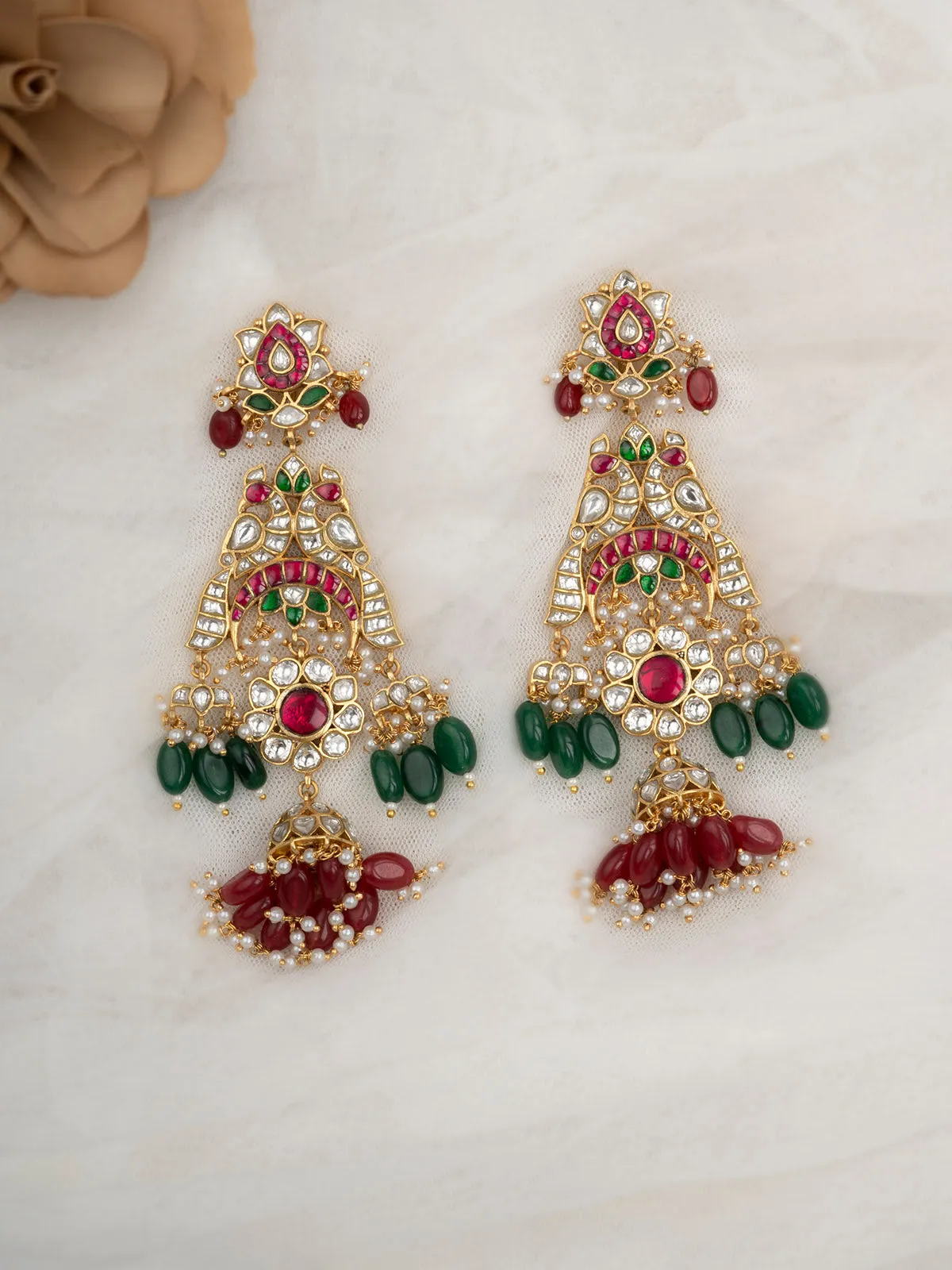 Multicolor Gold Plated Jadau Kundan Earrings - ME1146M