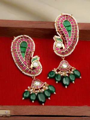Multicolor Gold Plated Jadau Kundan Earrings - ME1159M