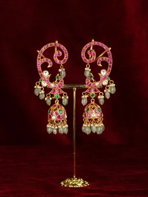 Multicolor Gold Plated Jadau Kundan Earrings - ME1329M