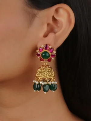 Multicolor Gold Plated Temple Earrings - TMPEAR81M