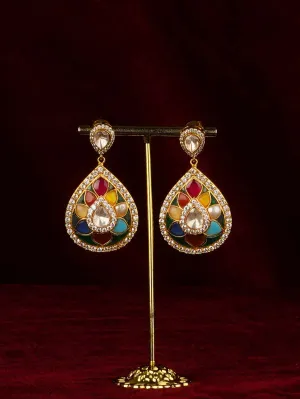 Navratna Gold Plated Moissanites Earrings - MO-EAR47N