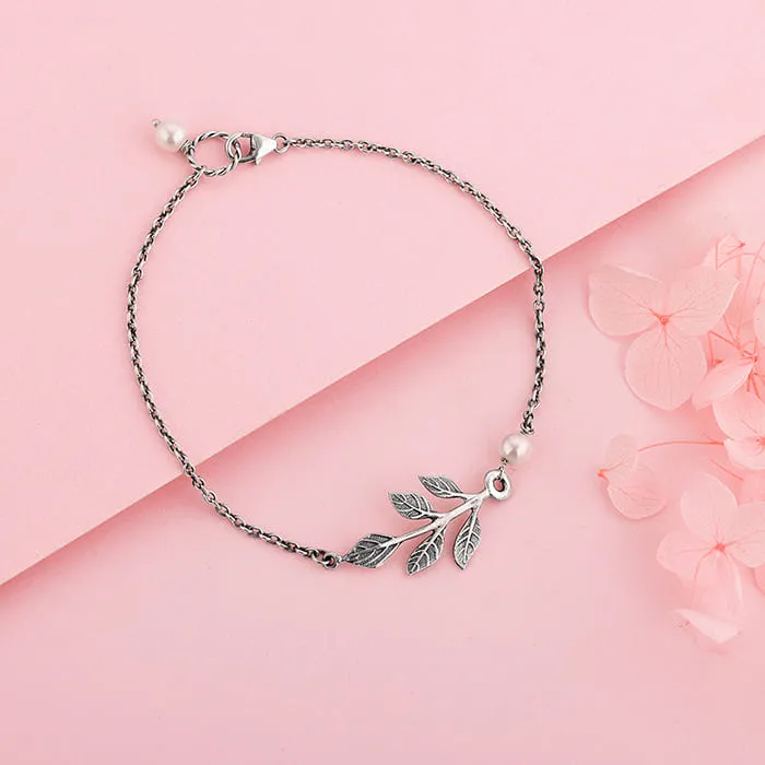 Oxidised Silver Leaf Bracelet