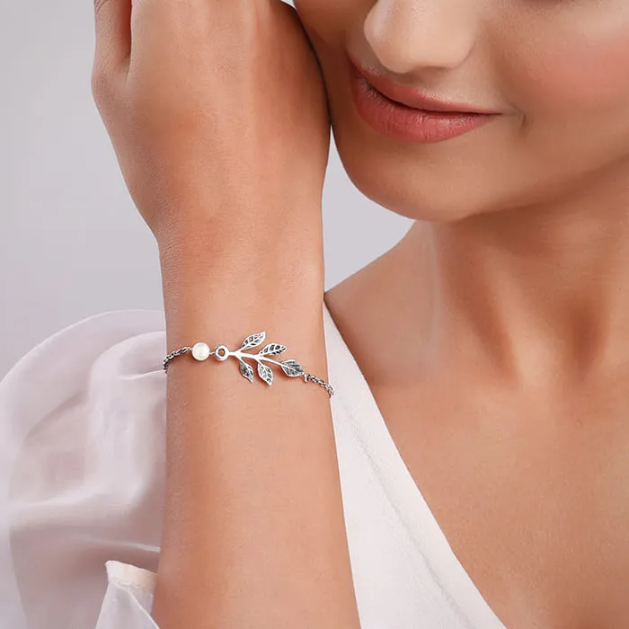 Oxidised Silver Leaf Bracelet