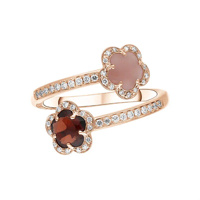 Pasquale Bruni Figlia Dei Fiori 18ct Rose Gold Chalcedony Garnet Diamond Flower Ring