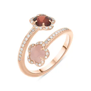 Pasquale Bruni Figlia Dei Fiori 18ct Rose Gold Chalcedony Garnet Diamond Flower Ring